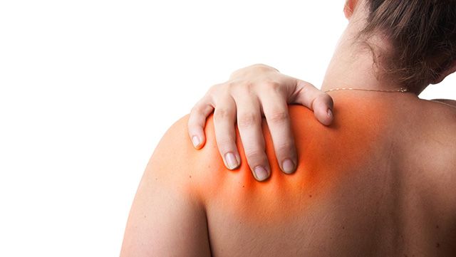 Hand grabbing painful frozen shoulder