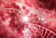 Illustration of blood cells and DNA helix