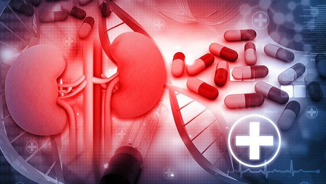 Illustration of painful kidneys and medical treatment
